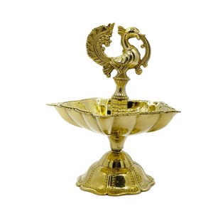 ZARA ENTERPRISES ZE740 Brass Round Industrial Oil Lamp for Puja Diwali Golden Engraved Tabletop Vase - Product Image 2