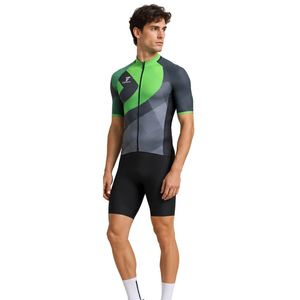 Maillot de Ciclismo de Manga Corta para Hombre, Verde Gris Geométrico, con Cierre Completo, de Alto Rendimiento para Bicicleta de Carretera - Product Image 5