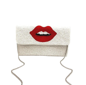 Pochette en coton et perles faite à la main avec broderie, forme rectangulaire, pour les soirées, pour femmes - Product Image 1