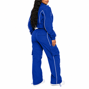 Ensemble survêtement coupe-vent en nylon pour femme, pantalon cargo, veste zippée, streetwear, deux pièces, logo personnalisé OEM - Product Image 2