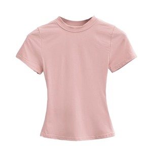 T-shirt décontracté pour femme en polyester respirant et écologique, col en V, manches courtes, impression de logo personnalisé, teinture unie, compressé - Product Image 4