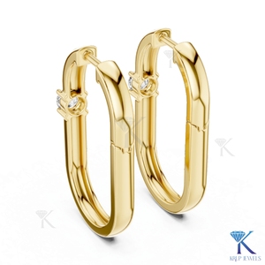 Lab Grown CVD Diamond Solitaire Round Brilliant Cut <b>Hoop</b> <b>Earrings</b> Luxury Minimalist 14K <b>Solid</b> Gold Women's Wedding Party Jewelry - Product Image 5