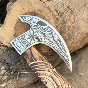 Handmade Industrial Grade Nordic Design Viking <b>Axe</b> Carbon Steel Blade Carved <b>Wooden</b> for Outdoor Camping Hunting Survival Use - Product Image 5