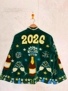 เสื้อแจ็คเก็ตผ้ากำมะหยี่สีเขียวปักลายซูซานี ลายปีใหม่ 2026 แขนยาว คอตั้ง ทำมือ สำหรับผู้หญิง เสื้อโค้ทฤดูใบไม้ร่วง - Product Image 3
