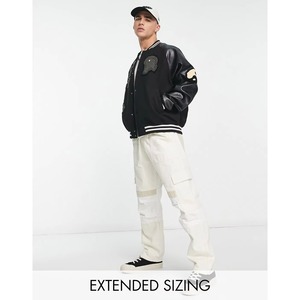 Men's Black Genuine Leather Anti-Bacterial Windproof Woolen Varsity Jacket 220g Embroidery Patch Designs Turn-<b>down</b> Collar - Product Image 2