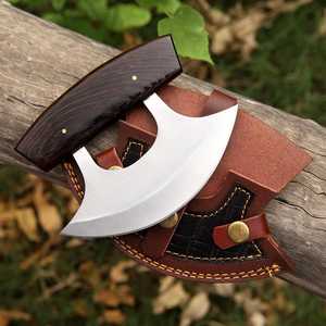 Couteau de Chef Ulu en Acier Inoxydable Écologique Fait Main Ambidextre UA Supplies, Finition Poli Miroir, 6-7,9 pouces, Style Africain Foncé - Product Image 1