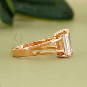 Elegant 3.01 CT Emerald Cut Diamond Engagement <b>Ring</b> VVS VS DEF Lab Grown 18K Rose Gold <b>Split</b> Shank Solitaire Bridal <b>Ring</b> - Product Image 2