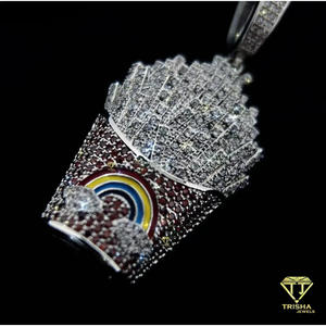 Collar de Plata de Ley 925 con Colgante de Moissanita Personalizado con Temática de Snack, Estilo Rapper Iced Out con Piedra de Color, Joyería - Product Image 4