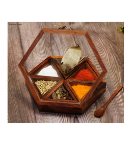Boîte à épices en bois de qualité alimentaire pour la cuisine, 9 compartiments, dernière version rectangulaire - Product Image 3