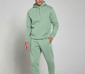 Ensemble de survêtement décontracté pour homme en molleton vert uni avec sweat à capuche et pantalon de jogging pour l'automne - Product Image 1