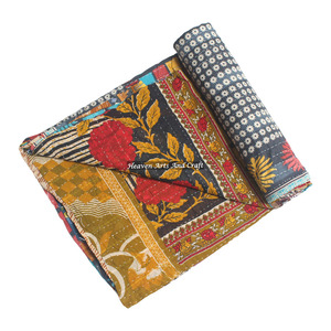 Cubrecama Kantha de Algodón 100% con Estampado Indio, Hecho a Mano, Reversible, Diseño Vintage, Lavable, para Todas las Estaciones - Product Image 4