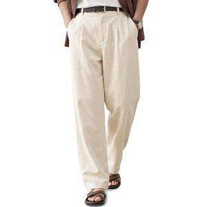 กางเกงผ้าลินินผู้ชายทรงหลวมสบายๆ สำหรับฤดูร้อน กางเกงชายหาดเอวยางยืด น้ำหนักเบา ระบายอากาศได้ดี สวมใส่สบาย - Product Image 1