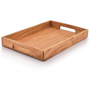 Plateau de service rustique en bois avec poignées, plateau rectangulaire en bois pour aliments, plateau décoratif pour table basse, plateaux pour hôtel et restaurant - Product Image 3