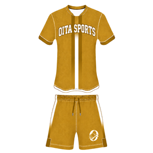 Ensemble de rugby blanc et or moutarde, maillot à manches courtes avec fermeture éclair sur le devant, short assorti, respirant, uniforme sportif pour l'entraînement en équipe - Product Image 1