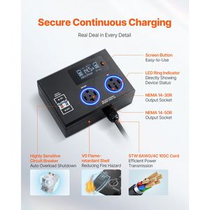 Presa di Distribuzione Elettrica Intelligente NEMA 14-30 240V con Indicatore LED a 3 Colori, Splitter per Asciugatrice e Veicoli Elettrici - Product Image 6