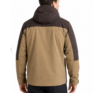 High demand <b>Men's</b> Hooded Softshell <b>Jacket</b> Khaki with Dark Brown Contrast Outdoor Workwear Windproof Water Resistant - Product Image 4