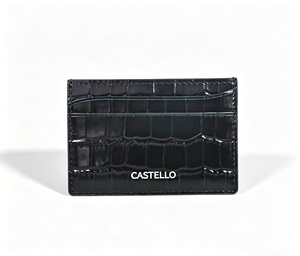 [New Released] Castello Cowhide Croco Embossed Leather Slim Card Case Holder <b>Wallet</b> Open Polyester Black - Product Image 1