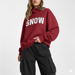 Sweat-shirt surdimensionné à col rond pour femme, rose, imprimé lettres Nowad, en tricot léger avec doublure polaire, col montant - Product Image 3