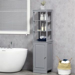 Mobiletto da Bagno Grigio con Maniglia in Acciaio Inox, Materiale MDF e Acciaio, Finitura Verniciata per Uso Domestico o Alberghiero - Product Image 1