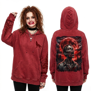 Sweat-shirt à capuche oversize pour femme, impression personnalisée motif squelette, bords déchirés, haute qualité, vente en gros pour fabricants - Product Image 3