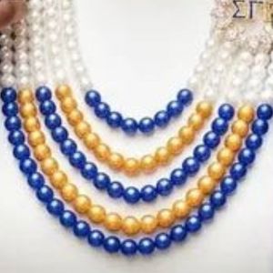 ชุดสร้อยคอไข่มุกสีน้ำเงินและสีทอง Sigma Gamma Rho เครื่องประดับสุดหรูสำหรับชมรมนักศึกษากรีก จี้แบบกำหนดเอง สร้อยคอประดับลูกปัด เครื่องประดับแฟชั่น - Product Image 3