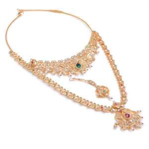 24K Gold Plated Wedding Jewelry Sets with Zircon and Pearl Necklace and Earrings for Women - Product Image 3