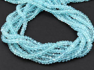 Collier de perles de pierres précieuses en aquamarine naturelle facettée en forme de rondelle, vente en gros |   Perles d'aigue-marine bleues en vrac pour la fabrication de bijoux - Product Image 1