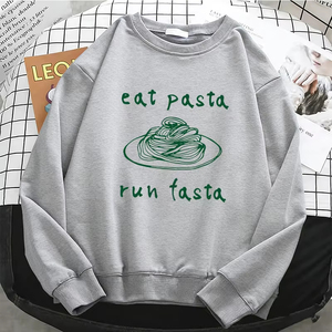 Sweat-shirt à capuche pour femme, motif graphique professionnel 'Eat Pasta Run Fasta', basique, chaud, en polaire douce, col rond - Product Image 3