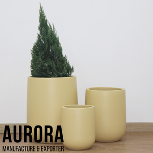 Ensemble de pots à fleurs en béton vintage minimaliste américain, peints en jaune, pour plantes d'intérieur, décoration de la maison - Product Image 3