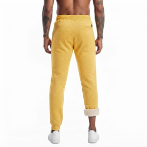 DROGEN EXPORT Men's Spring <b>Linen</b>/Cotton Fleece Lined Lightweight Drawstring Sweatpants Anti-Pilling Yellow Casual Athletic Pants - Product Image 2