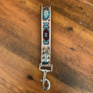 New Luxury Genuine Leather Tangle-free <b>Padded</b> Handle Traffic Lead Retractable Hand Tooled Beaded Dog Leashes with Anti-Slip Hook - Product Image 2