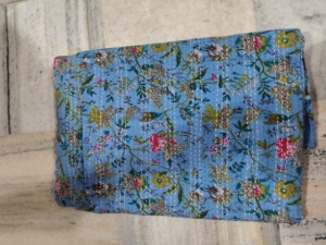 Handmade Kantha Quilt Reversible Cotton Blanket blue fabric print color and Multi Color <b>Bedspread</b> Home Decor Gift for Her - Product Image 1