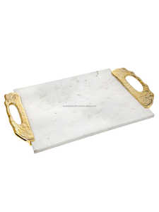 Bandeja de mármol de estilo de lujo moderno con asas chapadas en oro La mejor calidad para regalos de hoteles en casa-Bandeja de piedra artesanal internacional - Product Image 4