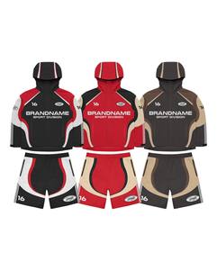 Multi Color Sport Division Windbreaker Jacket Shorts Set | Oversized <b>Zip</b> <b>Hooded</b> Matching Set OEM Private Label Manufacturer - Product Image 1