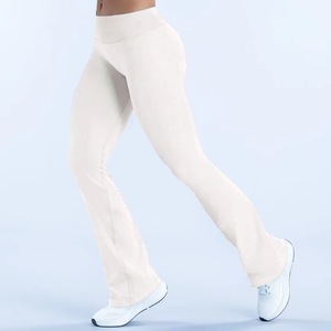 Leggings évasés taille haute pour femmes, longueur intégrale, en tricot doux uni, pantalon de yoga - Product Image 1