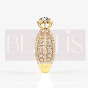 Anillo de Diamantes de Laboratorio con Corte Redondo y Banda Ancha para Mujer, Plata, Lujoso, para Aniversario de Bodas, Regalo y Fiesta - Product Image 2