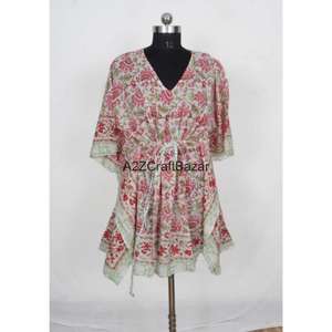 Vestido Kaftán Midi de Algodón 100% Hecho a Mano para Mujer, Romántico, Vintage, con Estampado Floral, Cuello en V, Manga Corta, Ecológico y Transpirable - Product Image 4