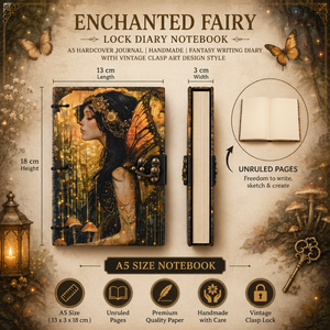 Enchanted Fairy <b>Lock</b> Diary Notebook A5 Cardboard | Handmade Eco-Friendly 100 Sheets Fantasy Writing Vintage Clasp Art Design - Product Image 6