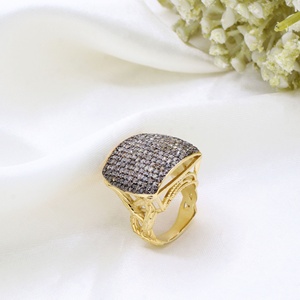 Wholesale 925 Sterling Silver Yellow Gold Plated Pave Natural Diamond Cushion Dome Cocktail Ring Memoria Jewels - Product Image 5