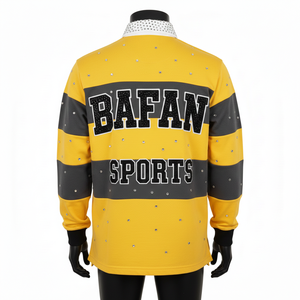 Camiseta de Rugby para Hombre, Algodón y Poliéster, Gruesa, Amarilla con Paneles Negros, Rayas, Logotipo de Diamantes de Imitación, para Camisetas de Polo - Product Image 2