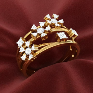 แหวนลายดอกไม้สามวงหรูหรา ประดับเพชรระยิบระยับ สีทอง ดีไซน์ทันสมัย แบบซ้อนได้ เหมาะสำหรับงานปาร์ตี้และงานหมั้น - Product Image 2