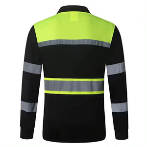 Polo unisexe fluorescent haute visibilité réfléchissant imperméable respirant grande taille à manches longues noir orange polyester - Product Image 4