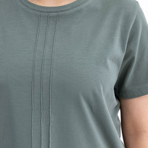 T-shirt pour femme, couleur unie, col rond, manches courtes, tricoté, plissé, minimaliste, coupe classique, toutes saisons, 100% polyester, appliques - Product Image 4