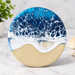 Ensemble de sous-verres en résine époxy de haute qualité, design vague océanique moderne, fait main, design plage, diamètre 10 cm, pour la décoration de table à la maison, REHMAN CRAFT - Product Image 3