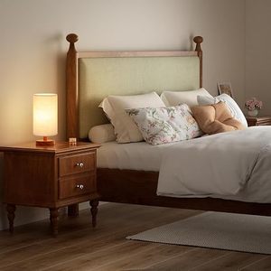 Lampe de table LED nordique moderne avec base en bois et abat-jour en tissu, lumière de chevet à lueur chaude pour chambre à coucher, bureau ou table d'étude - Product Image 2