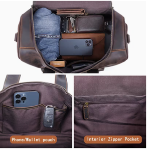 Leather Travel Duffel <b>Bag</b> with Multiple <b>Compartments</b> Brown Vintage Style for Men Outdoor and Business Use Weekend Travel <b>Bag</b> Lea - Product Image 5