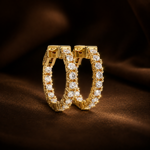 Pendientes de Lujo de Oro Puro de 14K, Pendientes de Aro con Diamantes Cultivados en Laboratorio de Corte Redondo, Joyería de Boda, Precio de Fábrica, Personalizados - Product Image 1