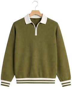 เสื้อสเวตเตอร์ไหมพรมสีเขียวมะกอกสำหรับผู้ชาย ทรงปกติ คอซิป ¼ ซิป สีพื้น สำหรับฤดูหนาว ODM แบบบาง - Product Image 1