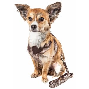 Harnais et laisse pour chien 2-en-1 réglables Luxe Houndsome, collier réversible en maille à carreaux, harnais pour animaux de compagnie de qualité supérieure - Product Image 1