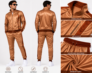 Custom Copper <b>Brown</b> Tracksuit Set for Men Wholesale Metallic Sportswear <b>Jogger</b> Suit OEM Manufacturer - Product Image 4